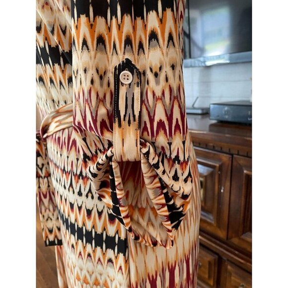 Tacera Black Rust and Maroon V-Neck Gold Zipper Midi Dress Size Small - Picture 3 of 9